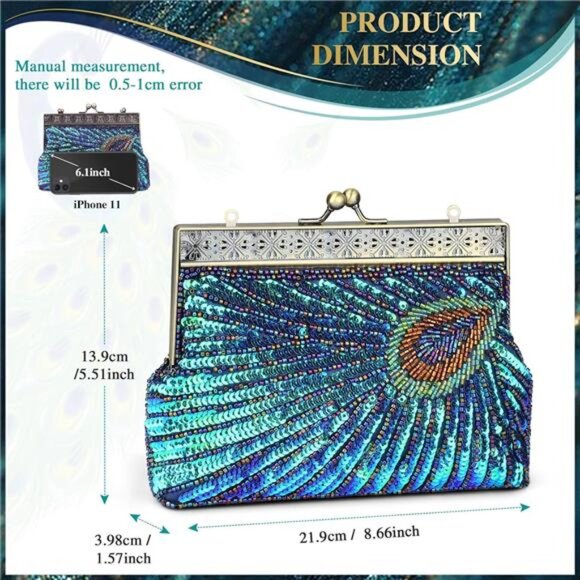 Beaded Sequin Peacock Clutch Bags 02 - Picture 6 of 6